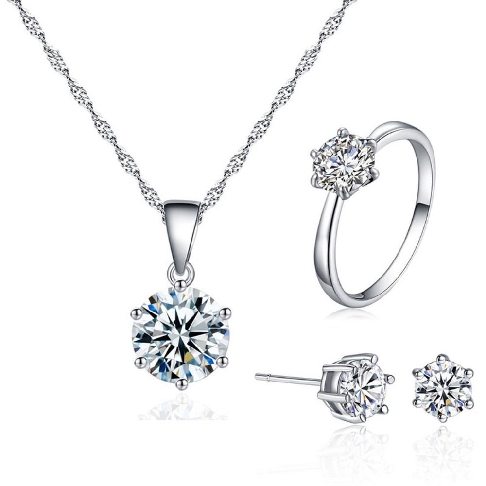 *BRINLEY* 4-Pc Silver x Zircon Jewelry Set